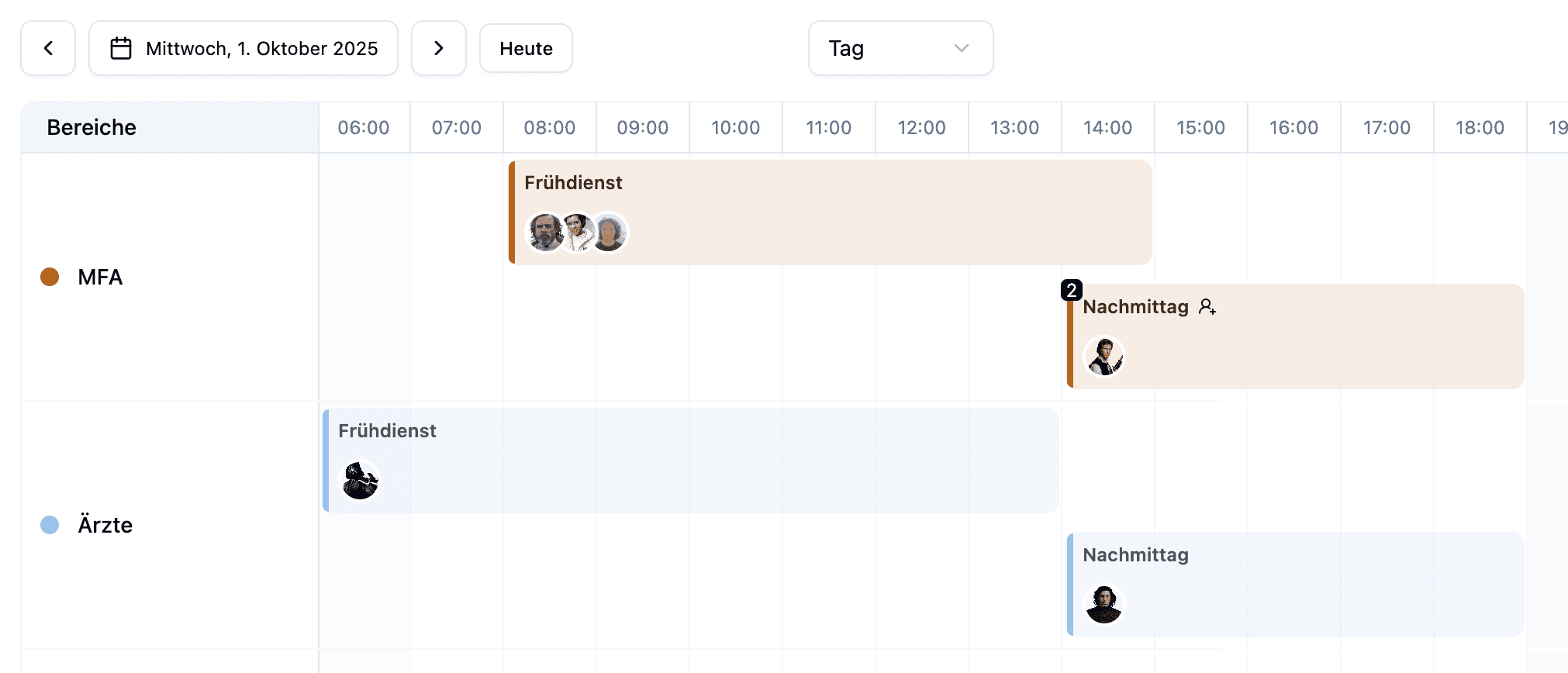 Praxismanagement Software - Tagesansicht Dienstplan